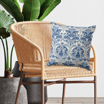 Blue And White Floral Damask Spanish Tile Throw Pillow by BridalSuite at Zazzle
