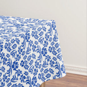 Blue and White Floral Damask Table Cloth