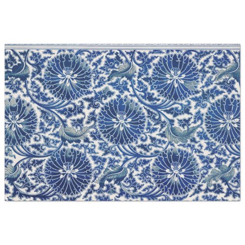 Blue and white floral decoupage tissue paper