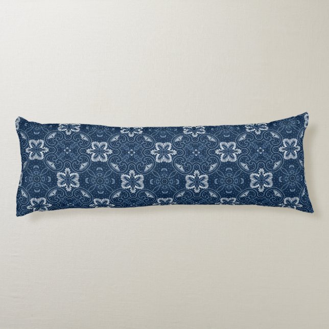 Blue and White Floral Design Body Pillow (Back)