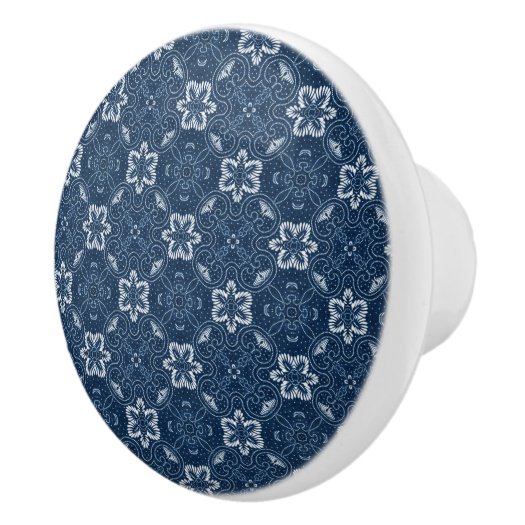 Blue and White Floral Design Ceramic Knob