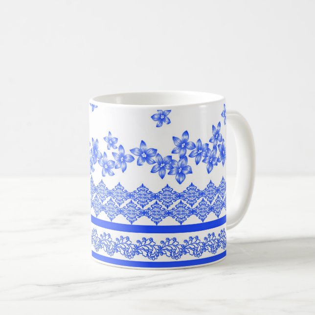Blue and White floral design, Coffee Mug (Front Right)