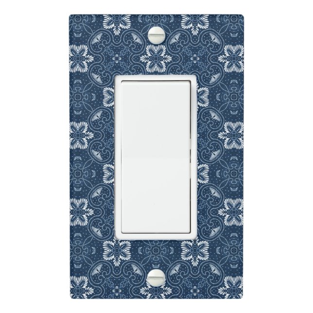 Blue and White Floral Design Light Switch Cover (In Situ)