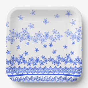 Blue and White floral design, Paper Plates