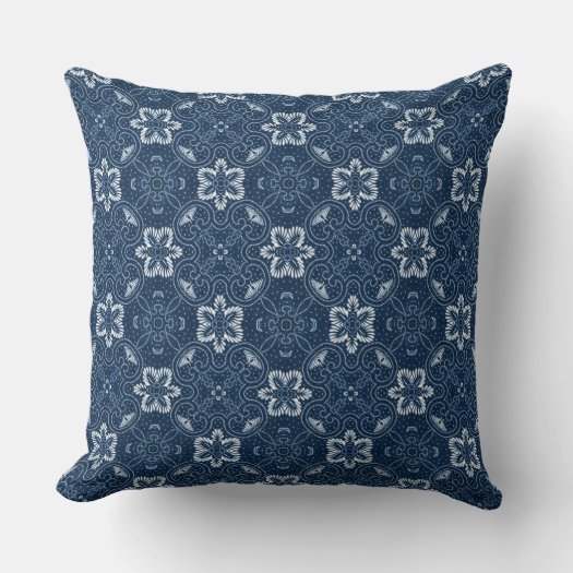Blue and White Floral Design Throw Pillow