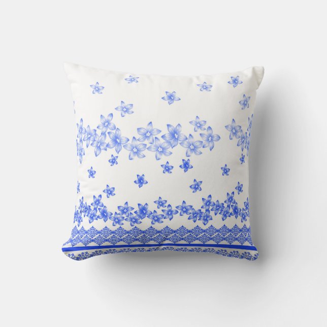Blue and White floral design, Throw Pillow (Front)
