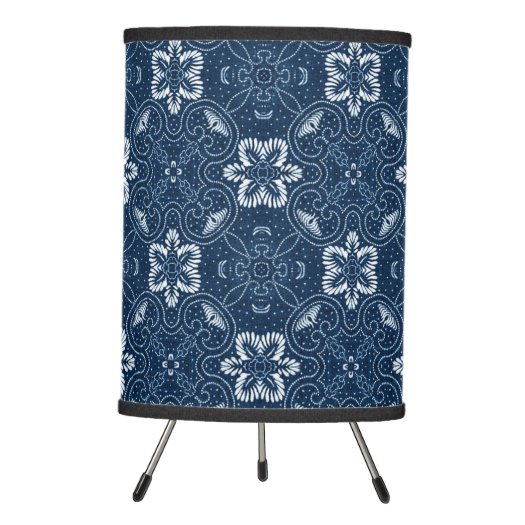 Blue and White Floral Design Tripod Lamp