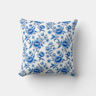 Blue and White Floral Dream Throw Pillow