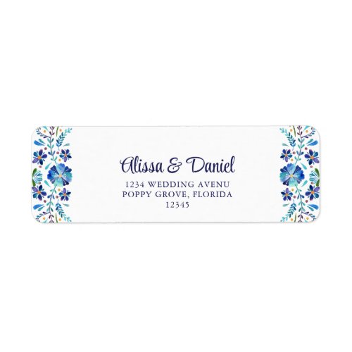 Blue and White Floral Fiesta Return Address Label