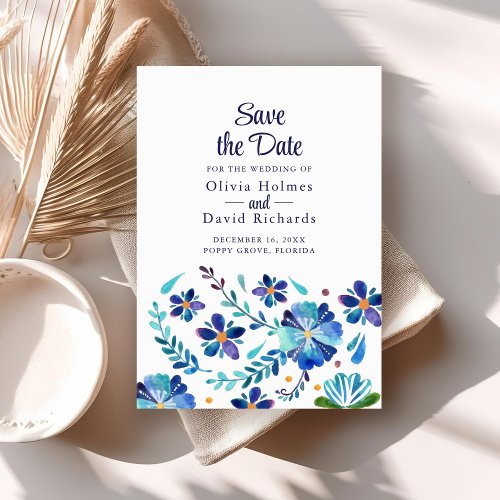 Blue and White Floral Fiesta Save the Date Card