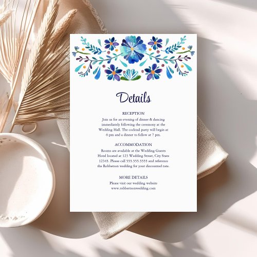 Blue and White Floral Fiesta Wedding Details  Invitation