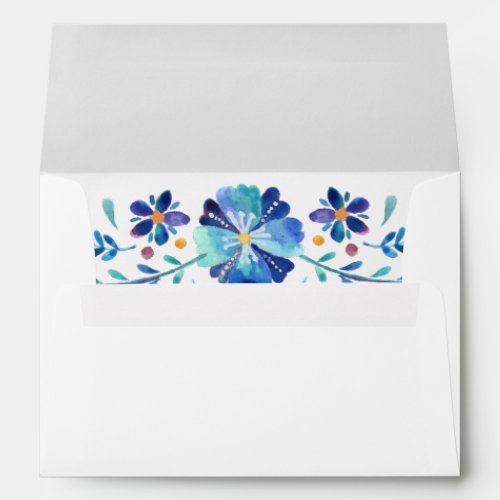 Blue and White Floral Fiesta Wedding Envelope