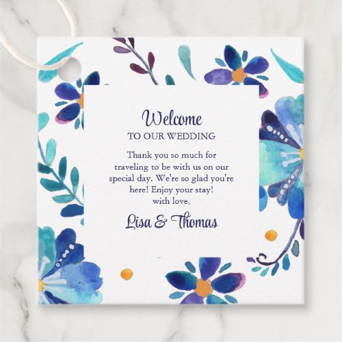 Blue and White Floral Fiesta Wedding Welcome Favor Tags