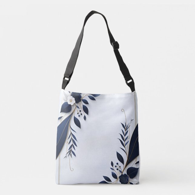 Blue and White Floral/Flowers Tote (Back)