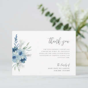 Blue and white floral funeral thank you cards