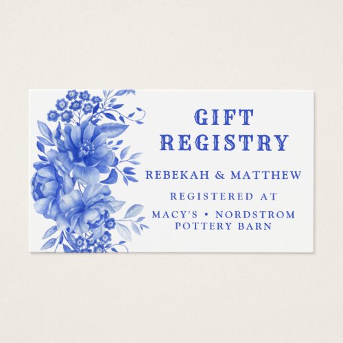 Blue and White Floral  Gift Registry Card