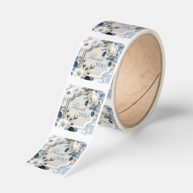 Blue and White Floral Graduation Thank You Sticker (Roll)
