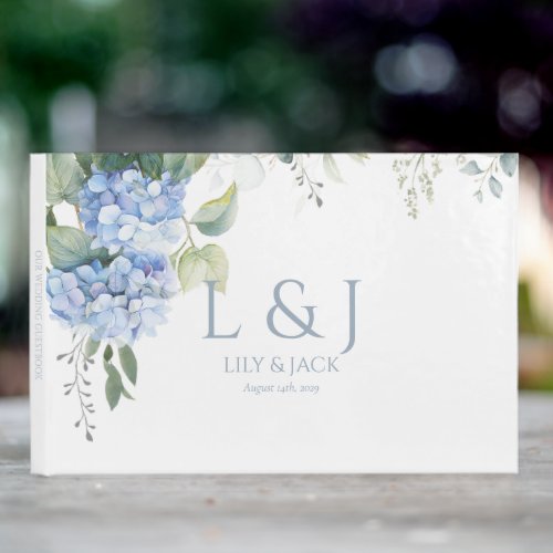 Blue and White Floral Hydrangea Wedding Guestbook