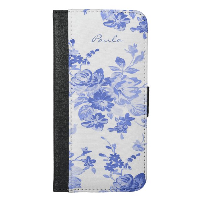 Blue and White Floral iPhone 6S Plus Wallet Case (Front)
