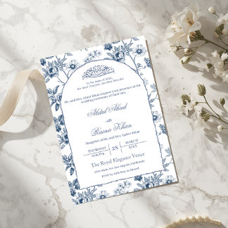 Blue and White Floral Islamic Muslim Wedding Arch  Invitation