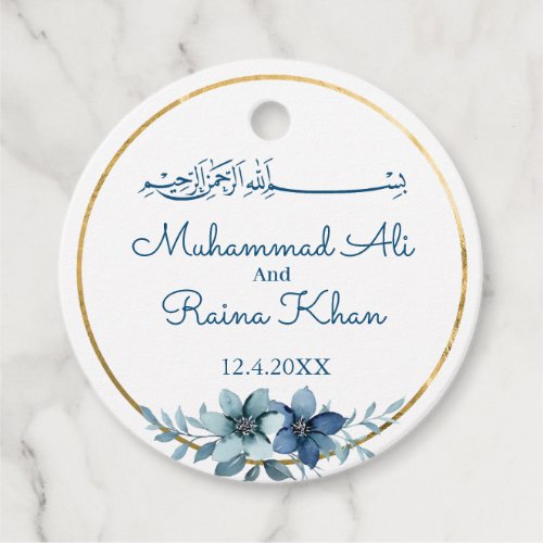 Blue and White Floral Islamic Muslim Wedding Favor Favor Tags