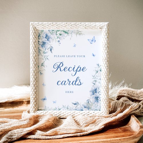 Blue and White Floral Leave Your Recipe Card Here Poster