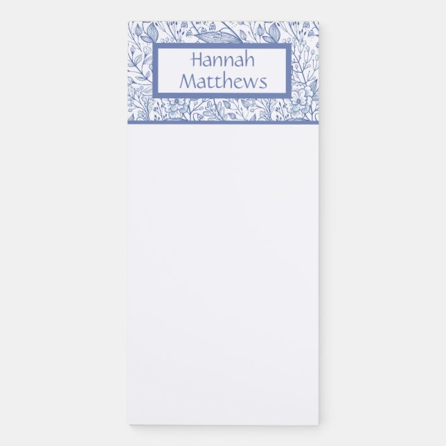 Blue and White Floral  Magnetic Notepad (Front)