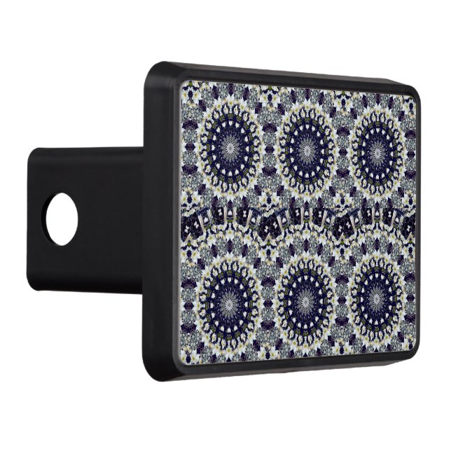 Blue and White Floral Mandala Trailer Hitch Cover (Right)