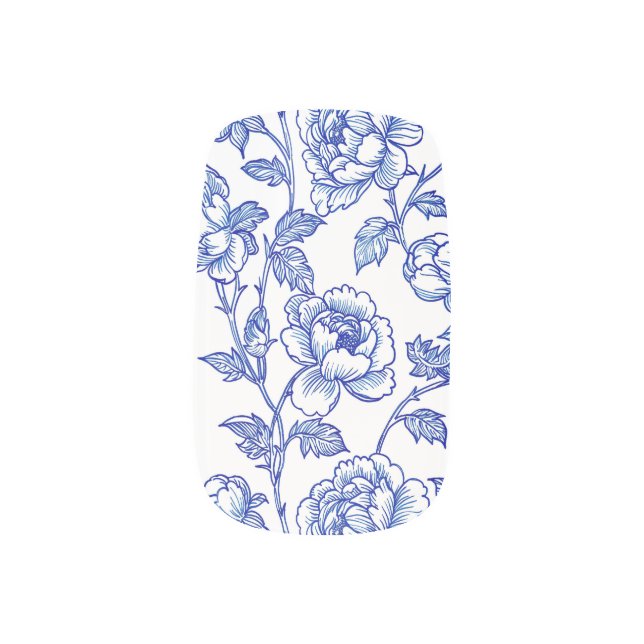 Blue and White Floral  Minx Nail Art (Left Thumb)