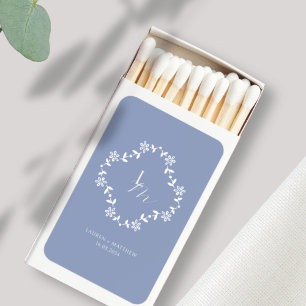 Blue and White Floral Monogram Wedding Matchboxes