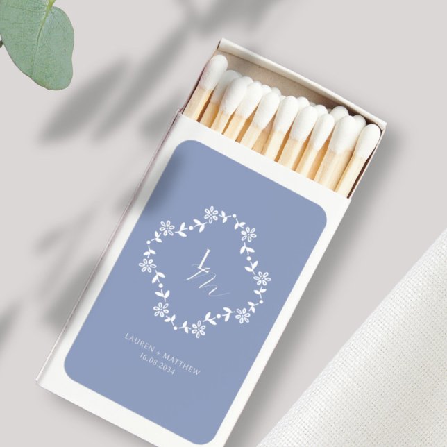 Blue and White Floral Monogram Wedding Matchboxes (Creator Uploaded)