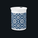 Blue and White floral Mosaic pattern Beverage Pitcher<br><div class="desc">Blue and White floral Mosaic tile pattern beverage pitcher</div>