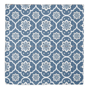 Blue and White floral Mosaic pattern Duvet Cover