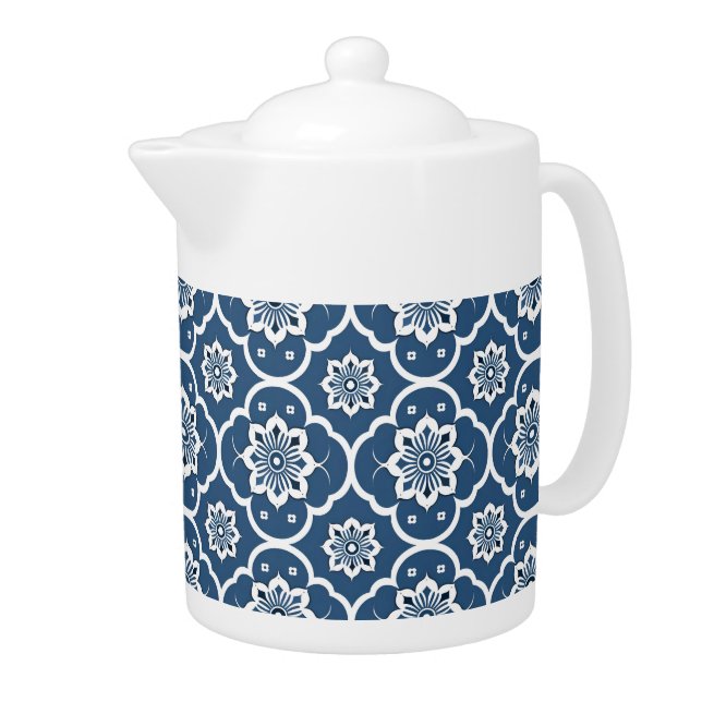 Blue and White floral Mosaic pattern Teapot (Right)