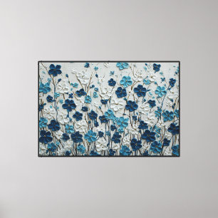Blue and White Floral Painting with Golden Centers Canvas Print