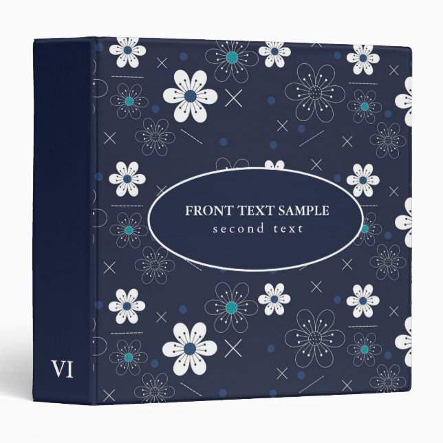 Blue And White Floral Pattern  3 Ring Binder (Front/Spine)