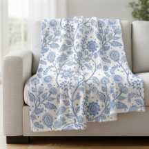 Blue and White Floral Pattern Botanical Boho Chic