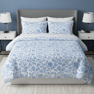 Blue and White Floral Pattern Botanical Whimsical Duvet Cover