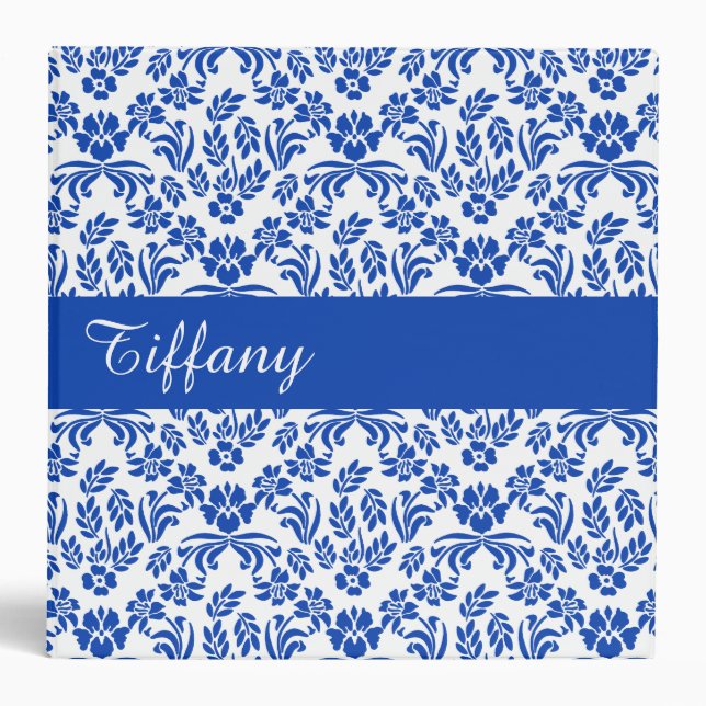 Blue and White Floral Pattern Custom Binder (Front)