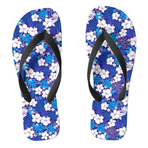 Blue and White Floral Pattern Flip Flops