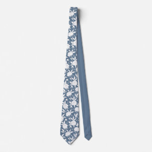Blue and White Floral Pattern Groomsmen Wedding Neck Tie