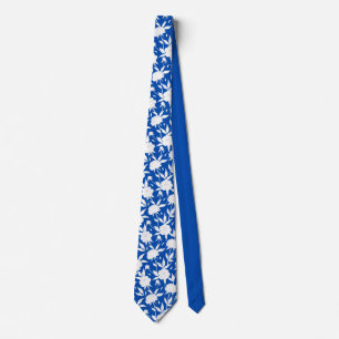 Blue and White Floral Pattern Groomsmen Wedding Neck Tie