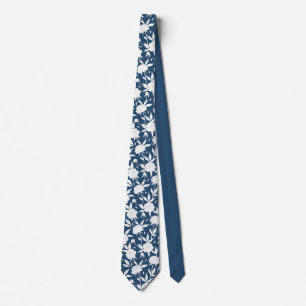 Blue and White Floral Pattern Groomsmen Wedding Neck Tie