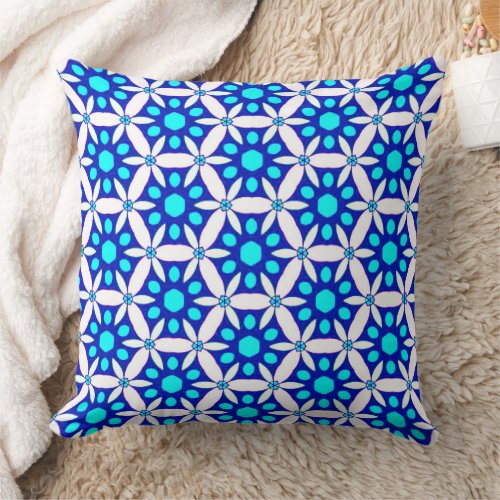 Blue and White Floral Pattern Throw Pillow