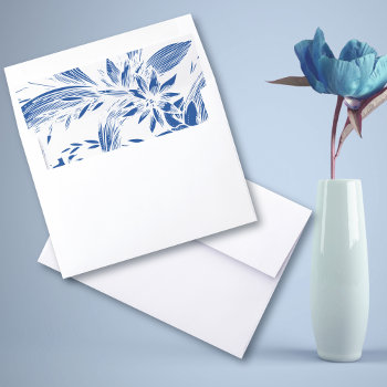 Blue And White Floral Pattern Wedding Envelope Liner by weddings_ at Zazzle