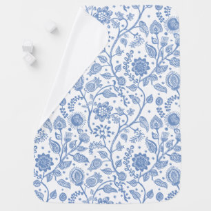 Blue and White Floral Pattern Whimsical Botanical Baby Blanket