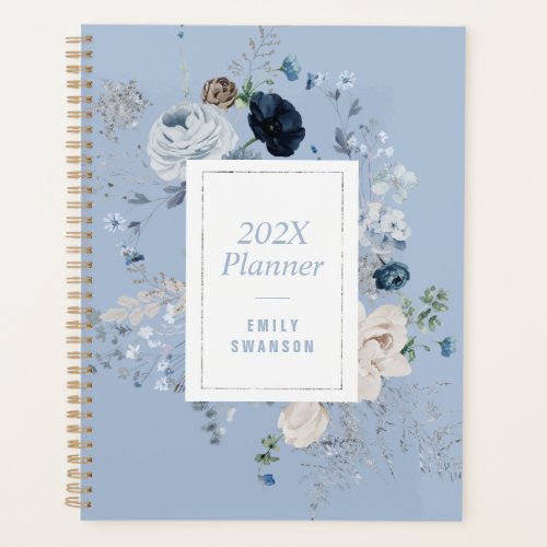 blue and white floral personal planner