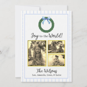 Blue and White Floral Photo Christmas Card