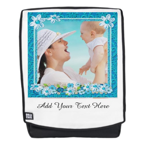 Blue and White Floral Photo Frame Backpack