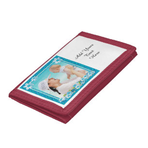 Blue and White Floral Photo Frame Tri-fold Wallet